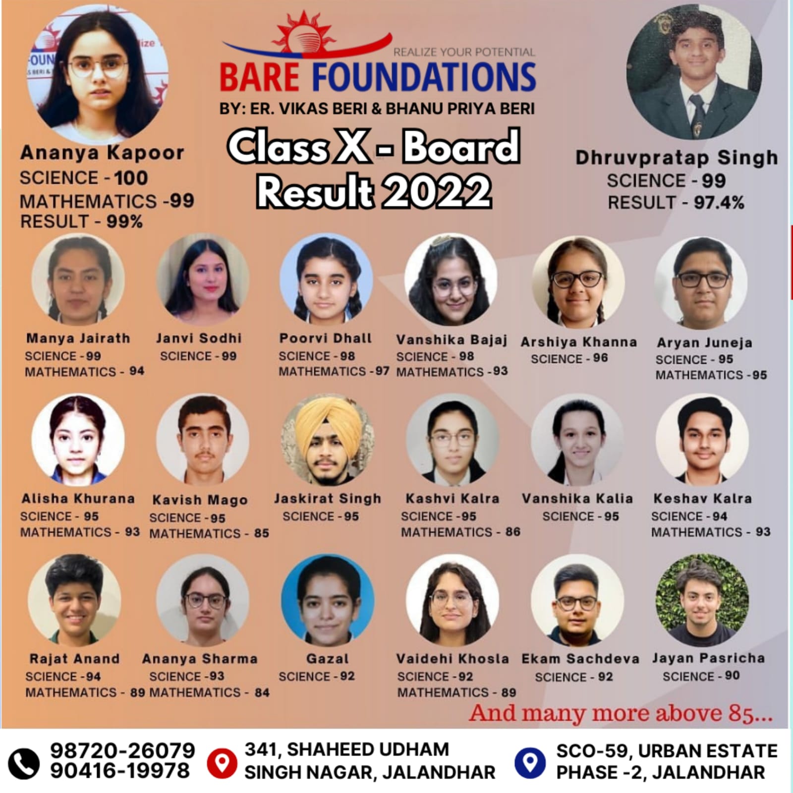 Class 10 board result 2022 — The Bare Foundations Academy, Jalandhar
