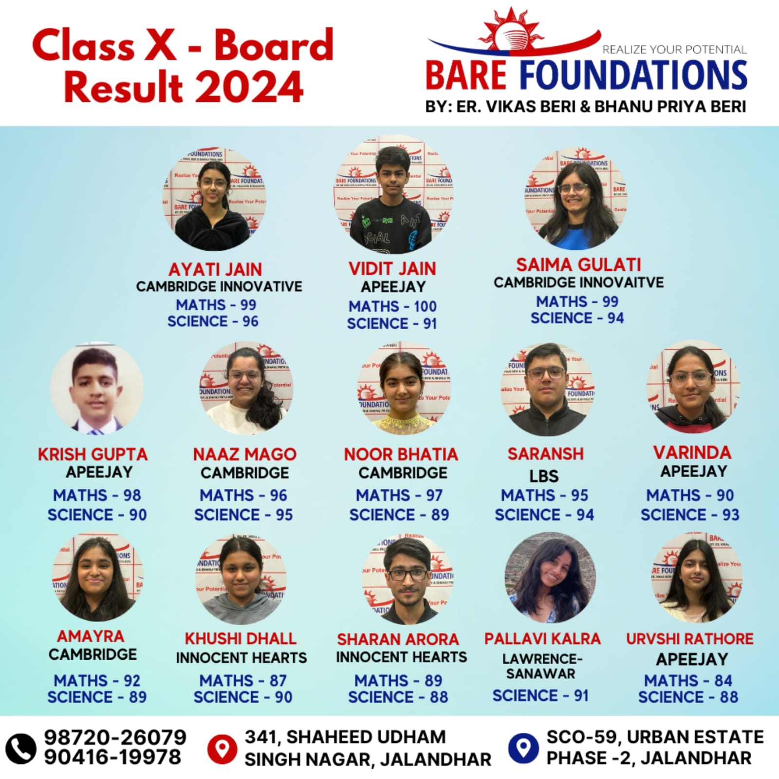 Class 10 board result 2024 — The Bare Foundations Academy, Jalandhar